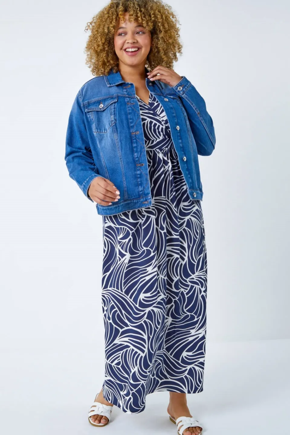 Coats & Jackets>Roman Denim Curve Cotton Denim Jacket