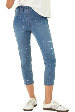 Leggings>Roman Denim Embellished Cropped Stretch Jeggings
