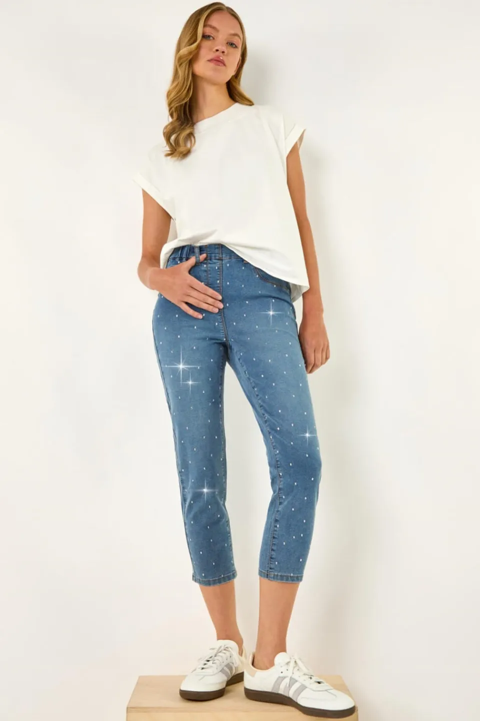 Leggings>Roman Denim Embellished Cropped Stretch Jeggings