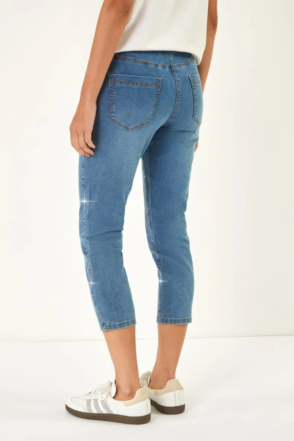 Leggings>Roman Denim Embellished Cropped Stretch Jeggings