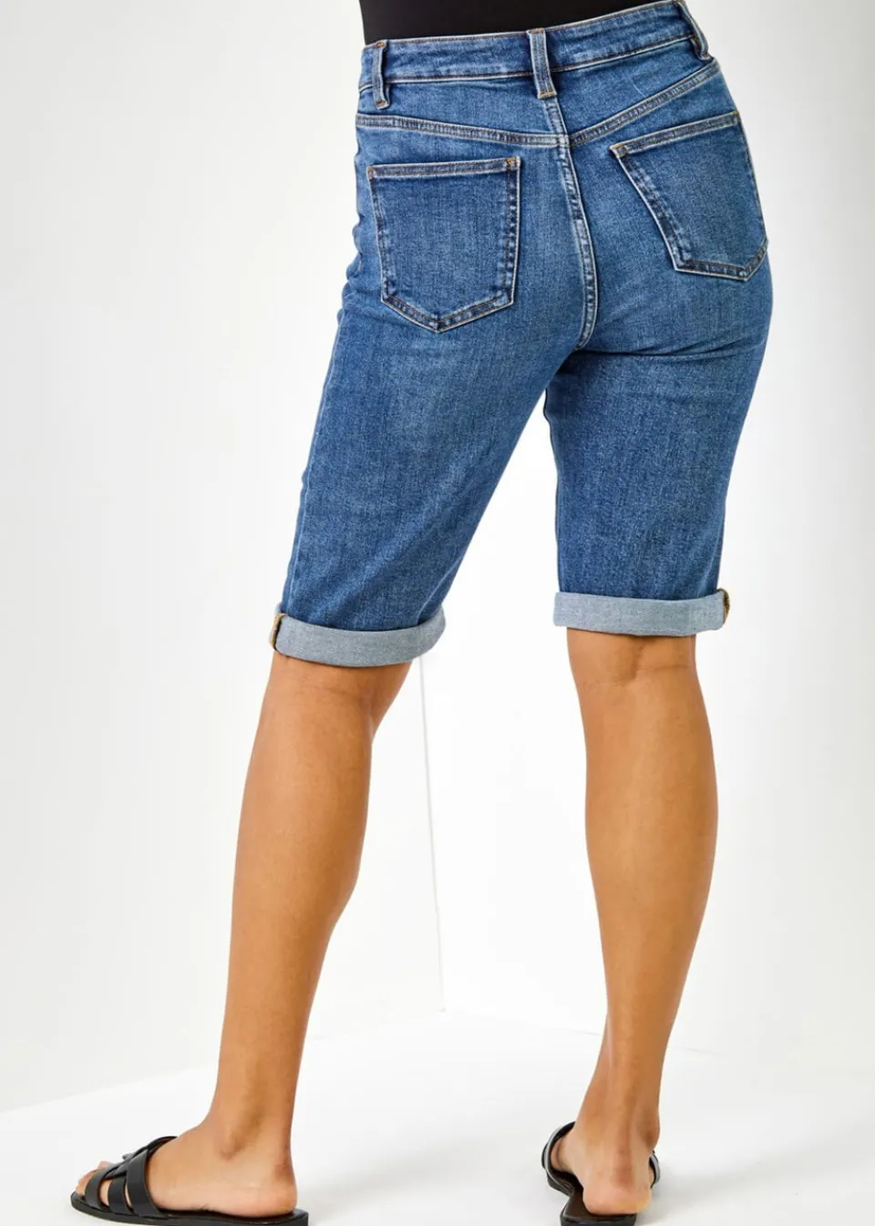 Shorts>Roman Denim Essential Stretch Knee Length Shorts Demin