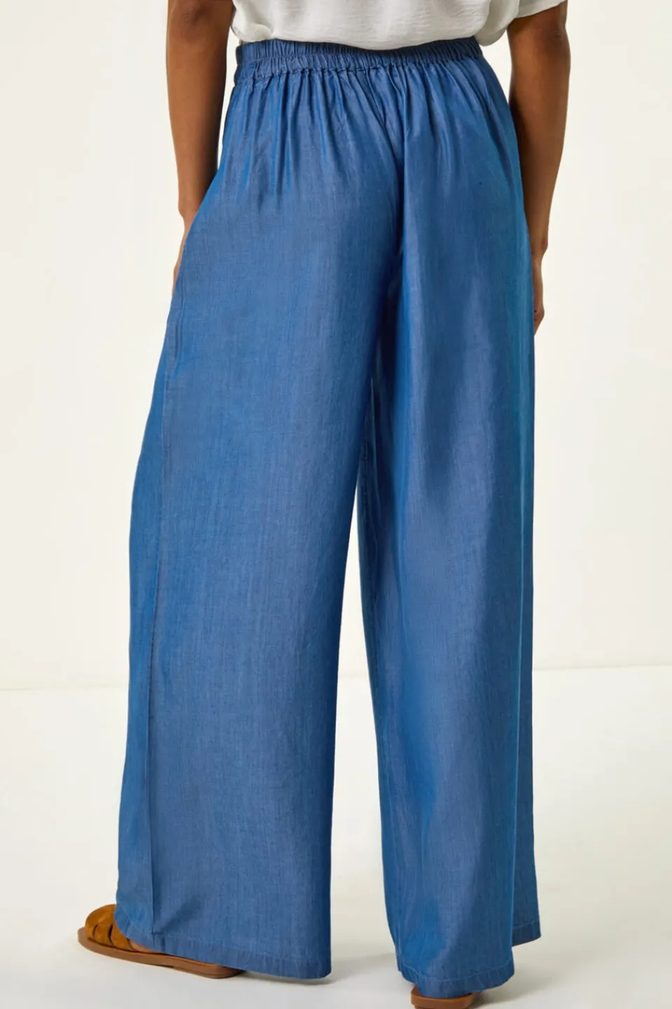 Trousers>Roman Denim Pleated Full Length Wide Leg Trouser