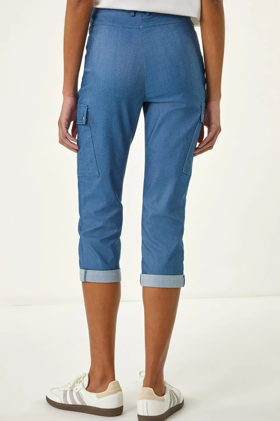 Jeans & Jeggings>Roman Denim Turn Up Stretch Cropped Cargo Trousers