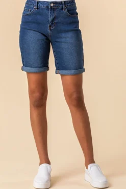 Shorts>Roman Turned Hem Stretch Shorts Denim