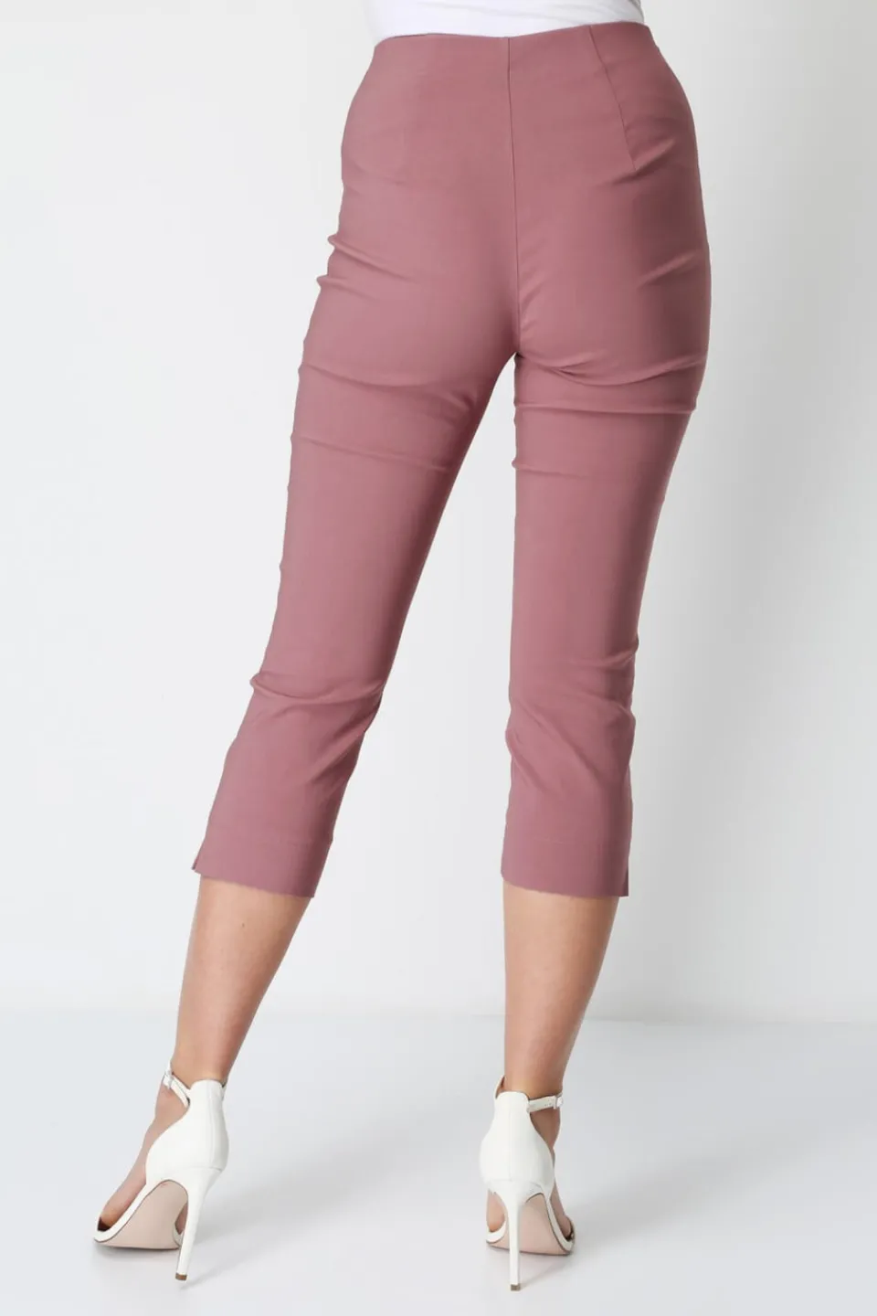 Trousers>Roman Dusky Pink Cropped Stretch Trouser Capri Summer Leggings 3/4 Pedal Pushers DustyPink
