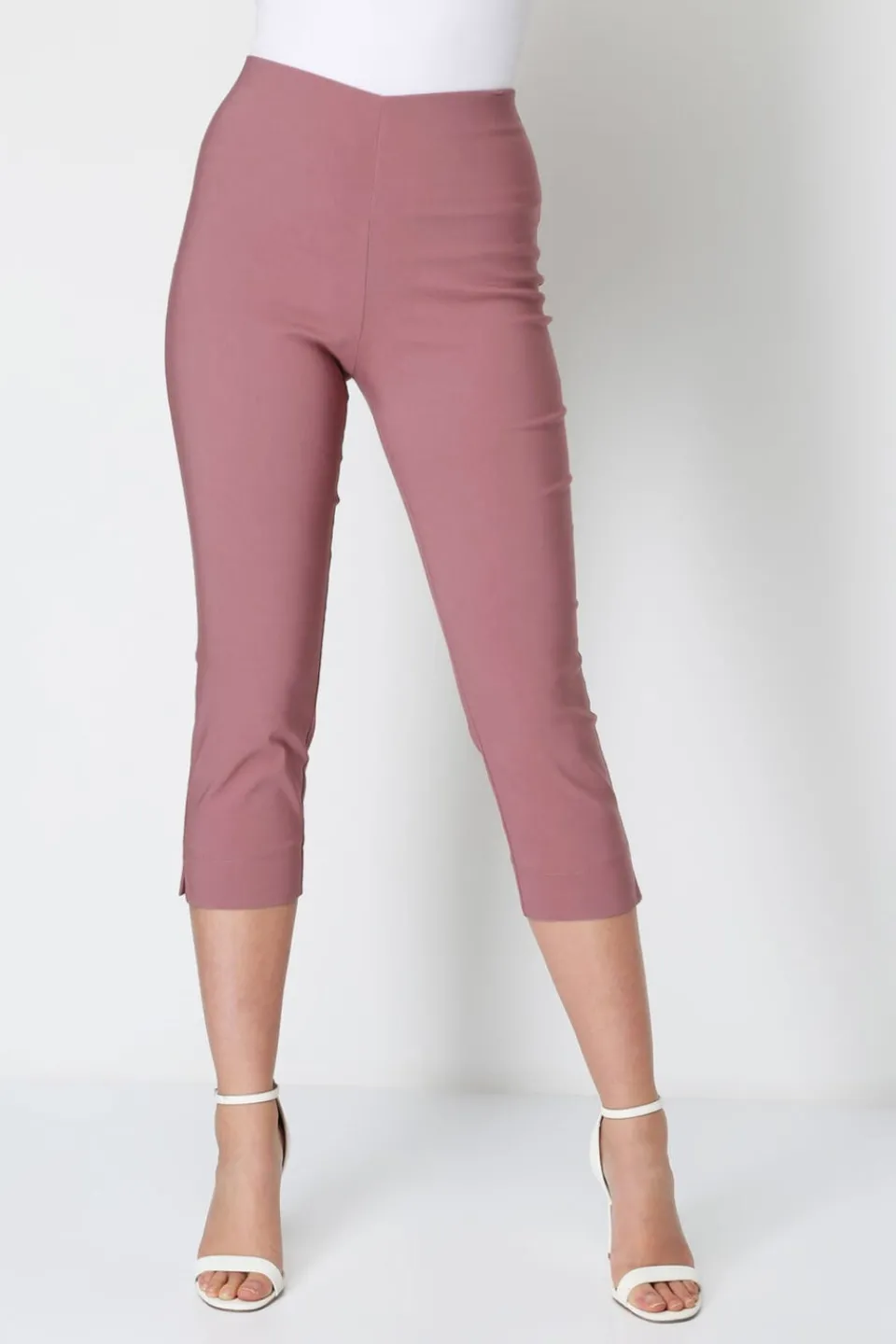 Trousers>Roman Dusky Pink Cropped Stretch Trouser Capri Summer Leggings 3/4 Pedal Pushers DustyPink