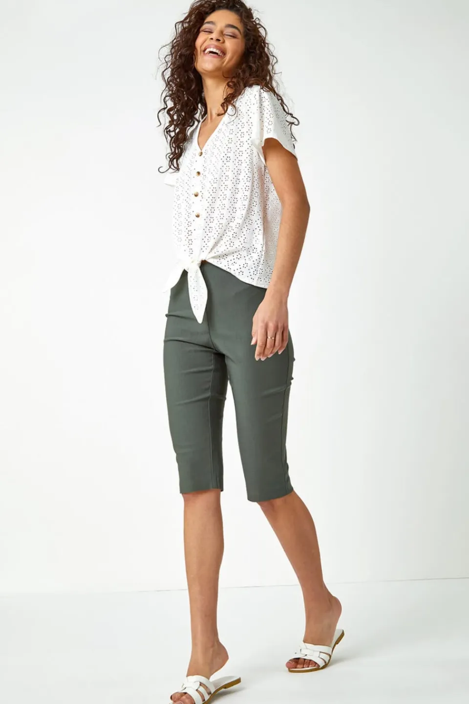 Shorts>Roman Elastic Waist Knee Length Stretch Shorts Forest