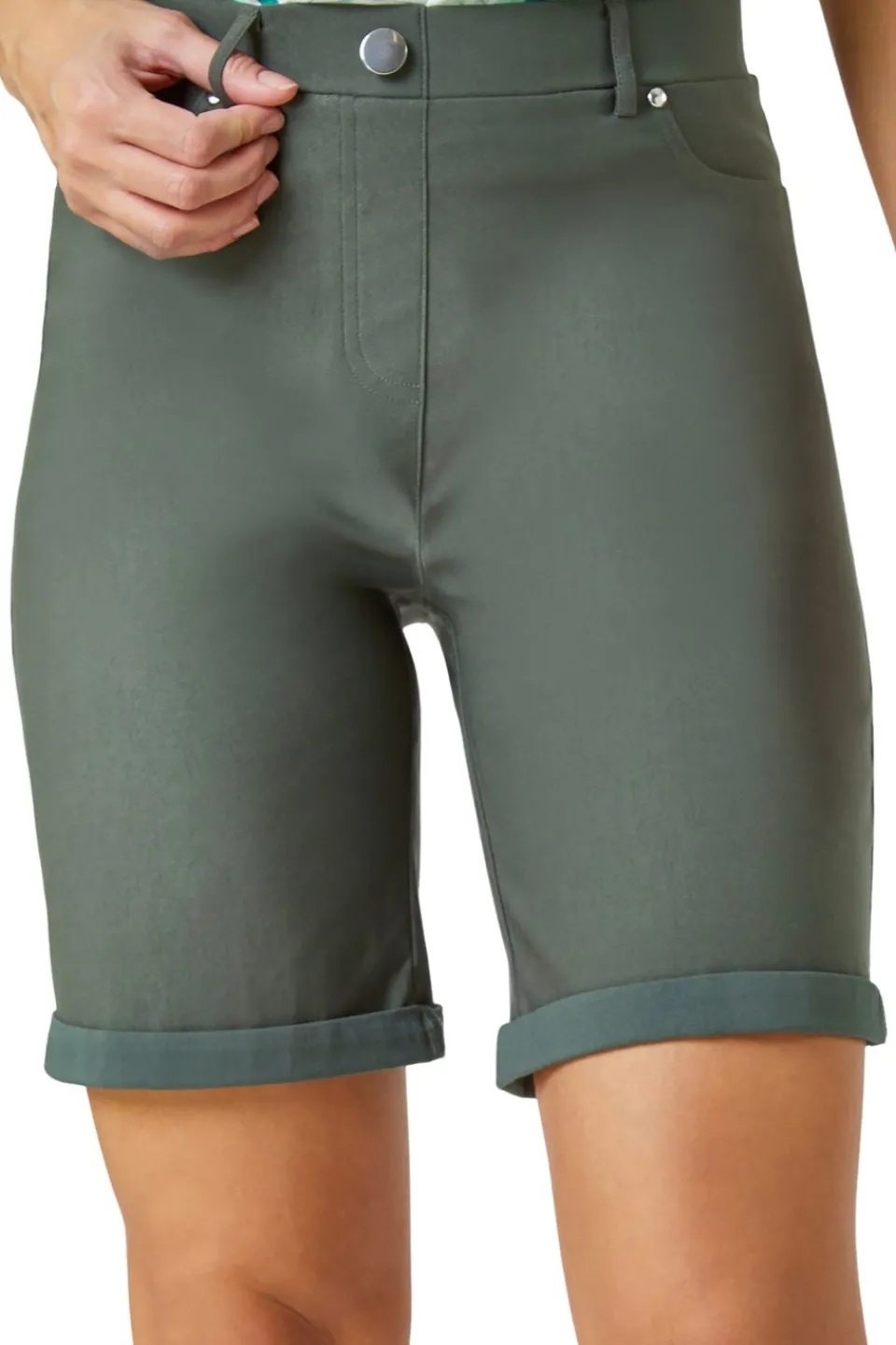 Shorts>Roman Elastic Waist Turn Up Stretch Shorts Forest