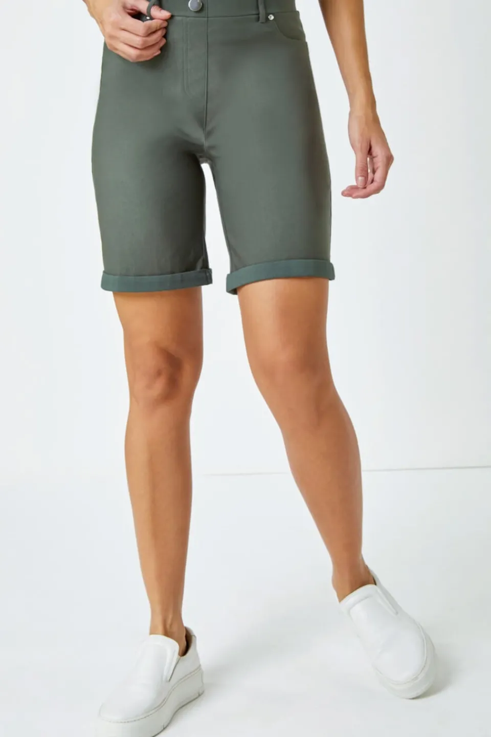 Shorts>Roman Elastic Waist Turn Up Stretch Shorts Forest