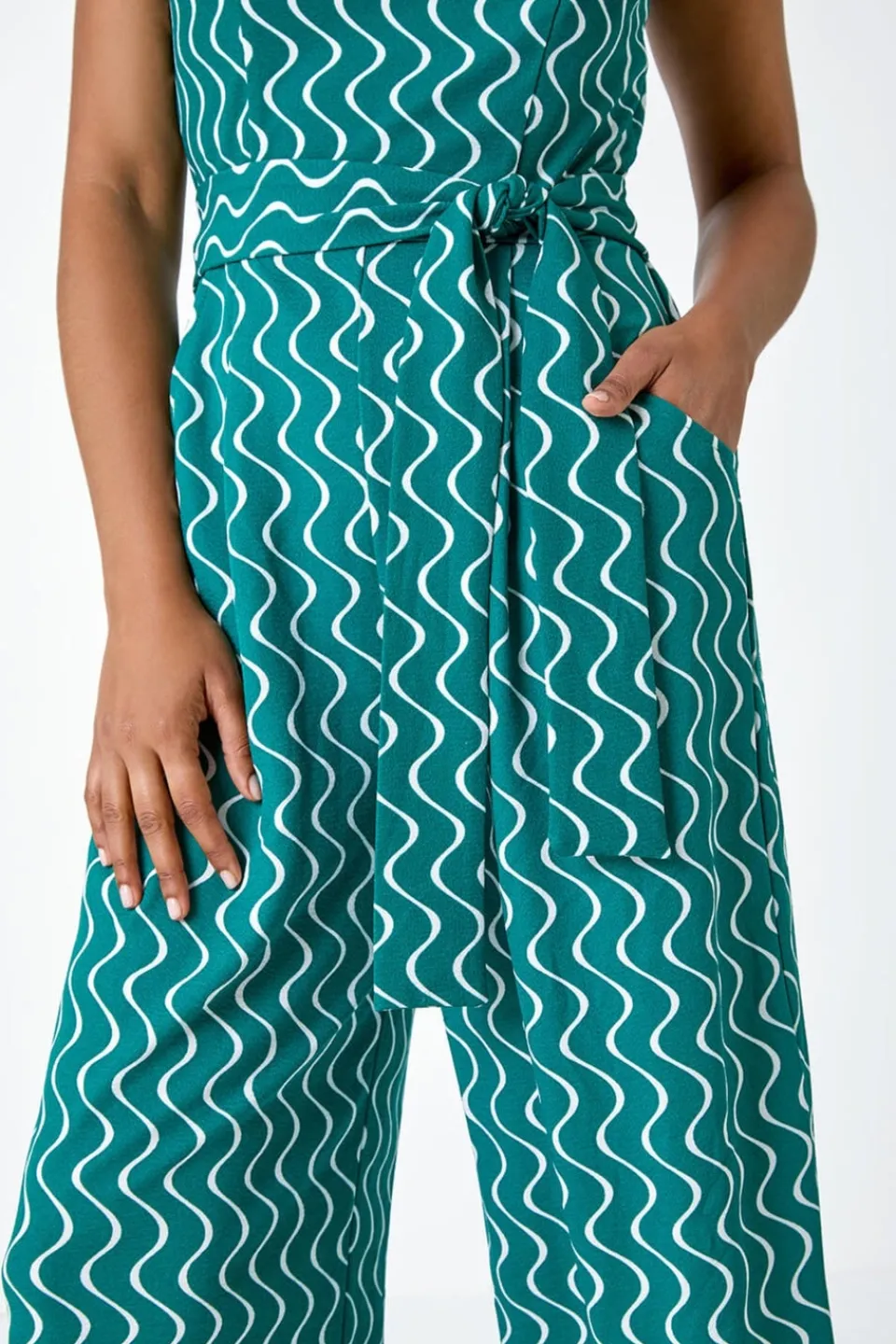 Jumpsuits & Playsuits>Roman Wave Print Cropped Jumpsuit Forest