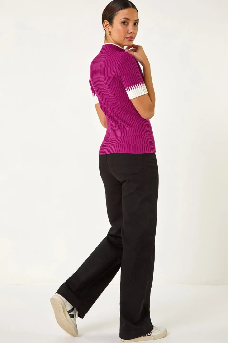 Tops>Roman Ribbed Contrast Knit Fuchsia