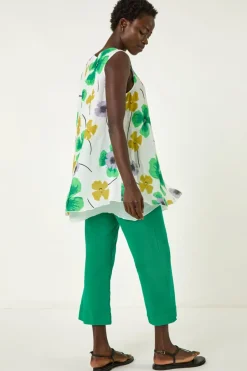 Tops>Roman Green Abstract Print Overlay Top