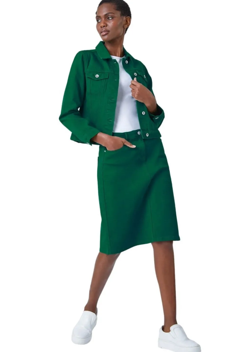 Coats & Jackets>Roman Classic Cotton Denim Jacket Green