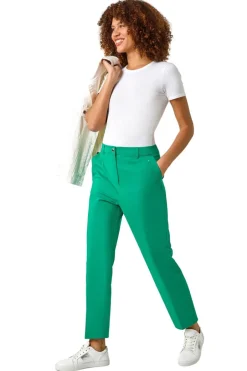 Trousers>Roman Green Cotton Full Length Stretch Trouser