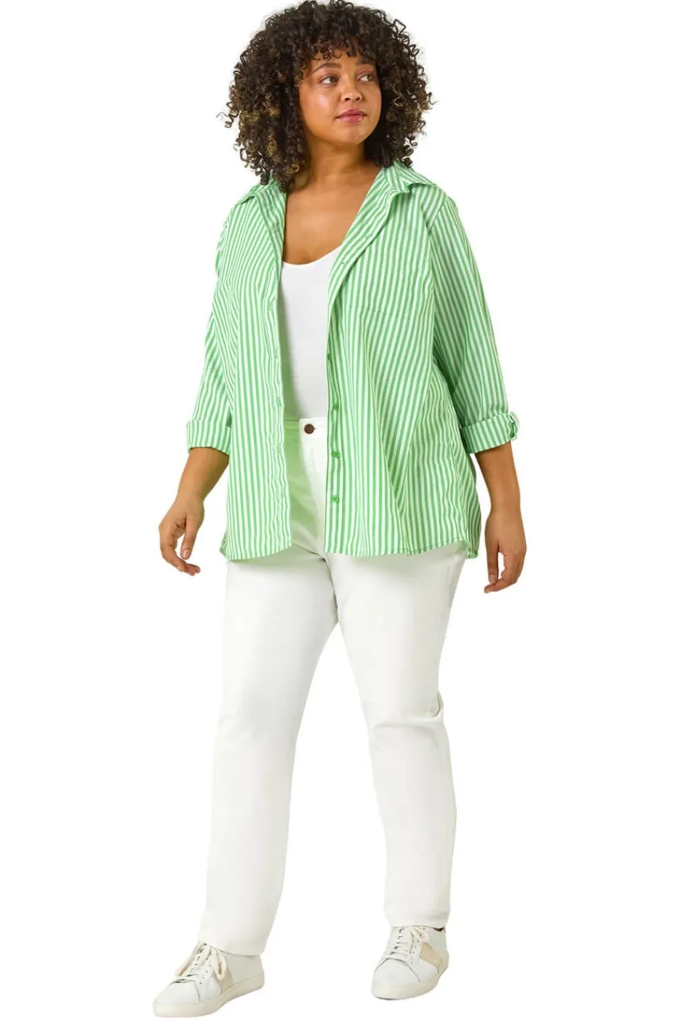 Tops>Roman Green Curve Stripe Buttoned Shirt