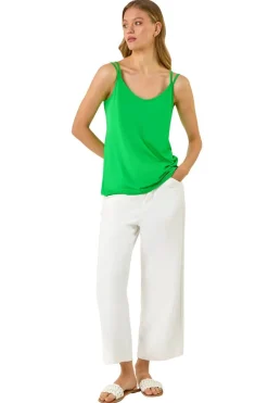 Tops>Roman Green Double Strap Stretch Vest Top