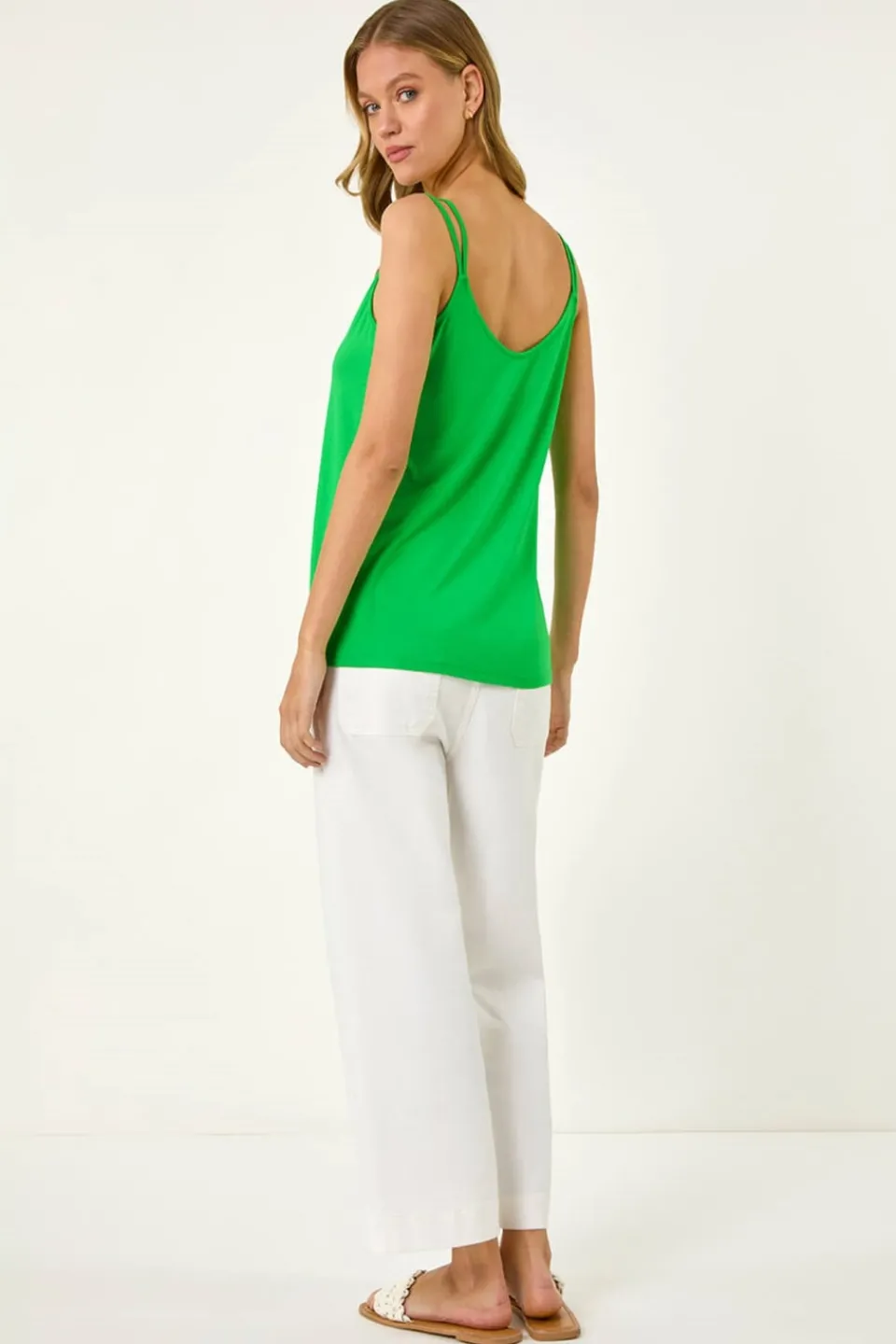 Tops>Roman Green Double Strap Stretch Vest Top