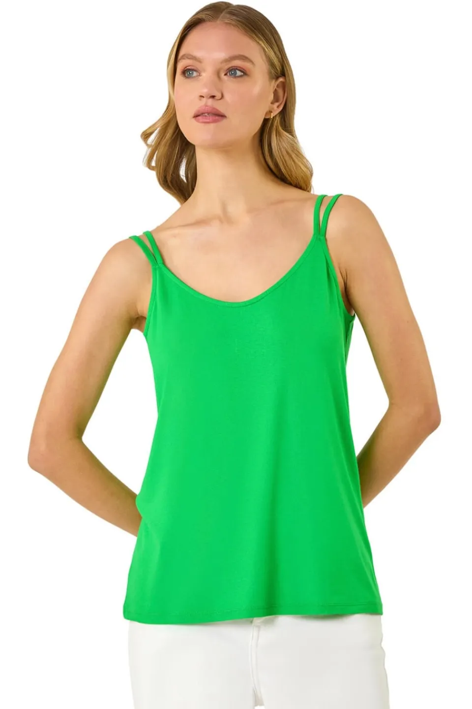 Tops>Roman Green Double Strap Stretch Vest Top