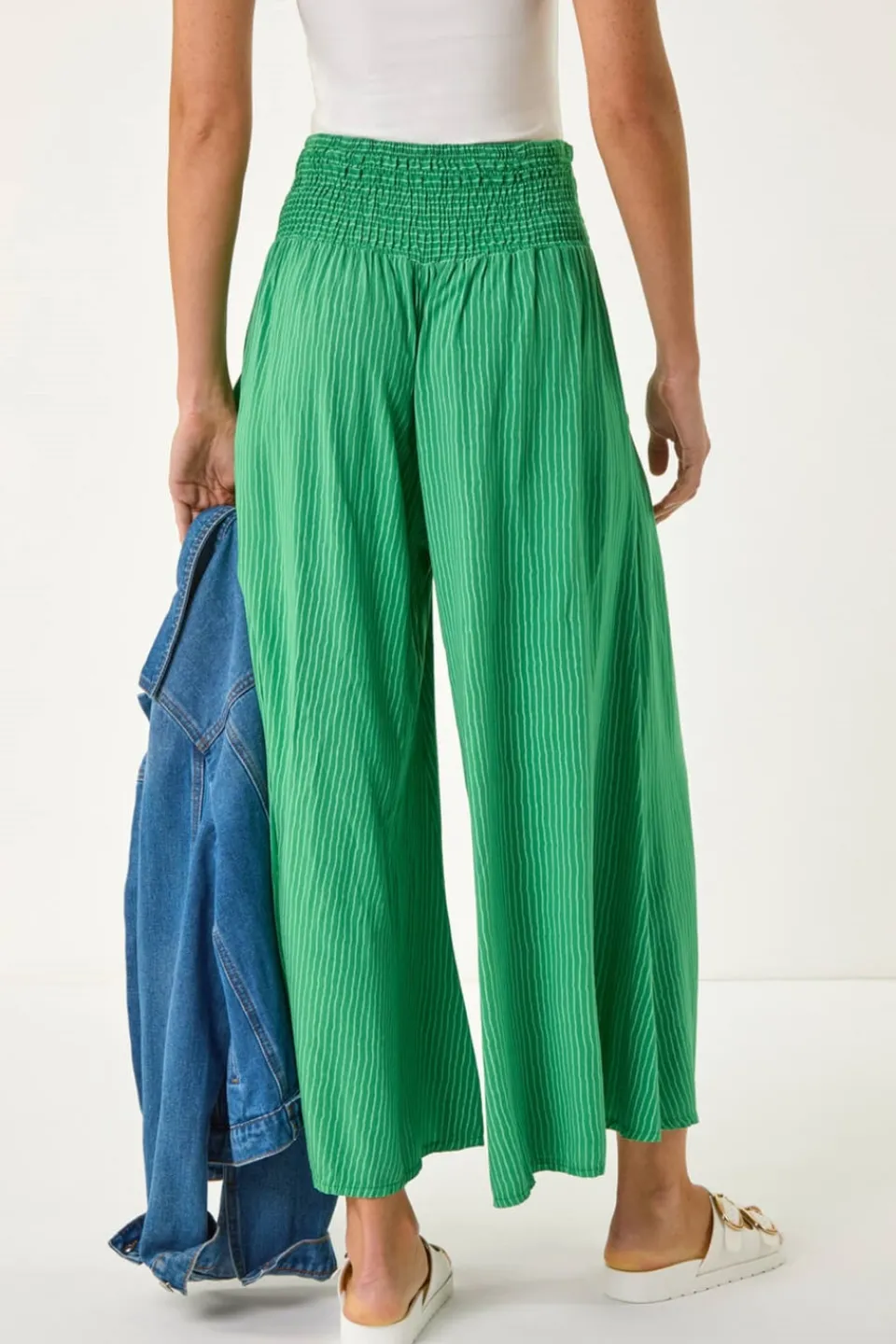 Trousers>Roman Green Fine Stripe Wide Culotte