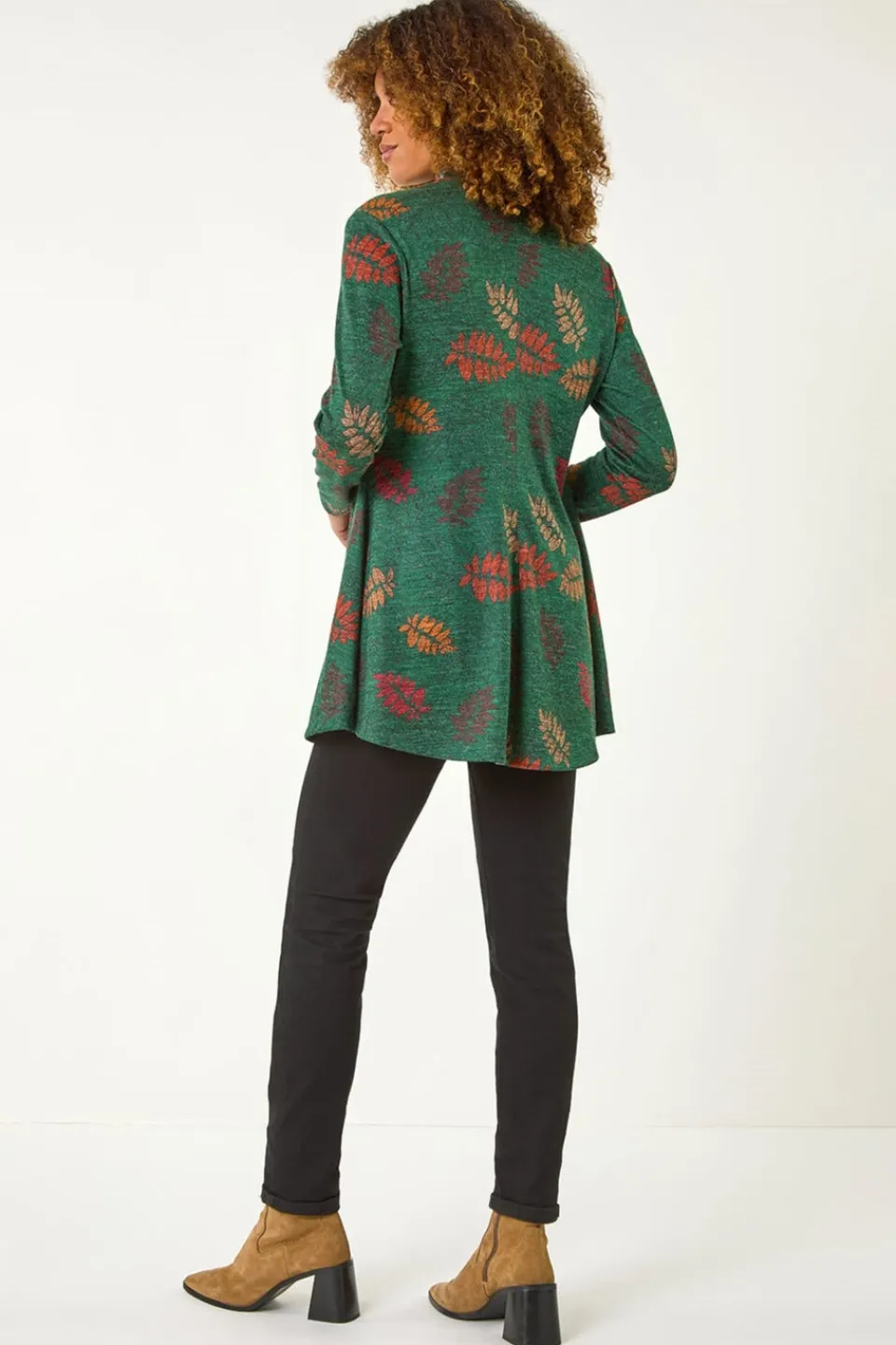 Tops>Roman Green Floral Print High Neck Stretch Tunic Top