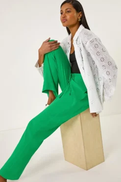 Trousers>Roman Full Length Linen Trousers Green