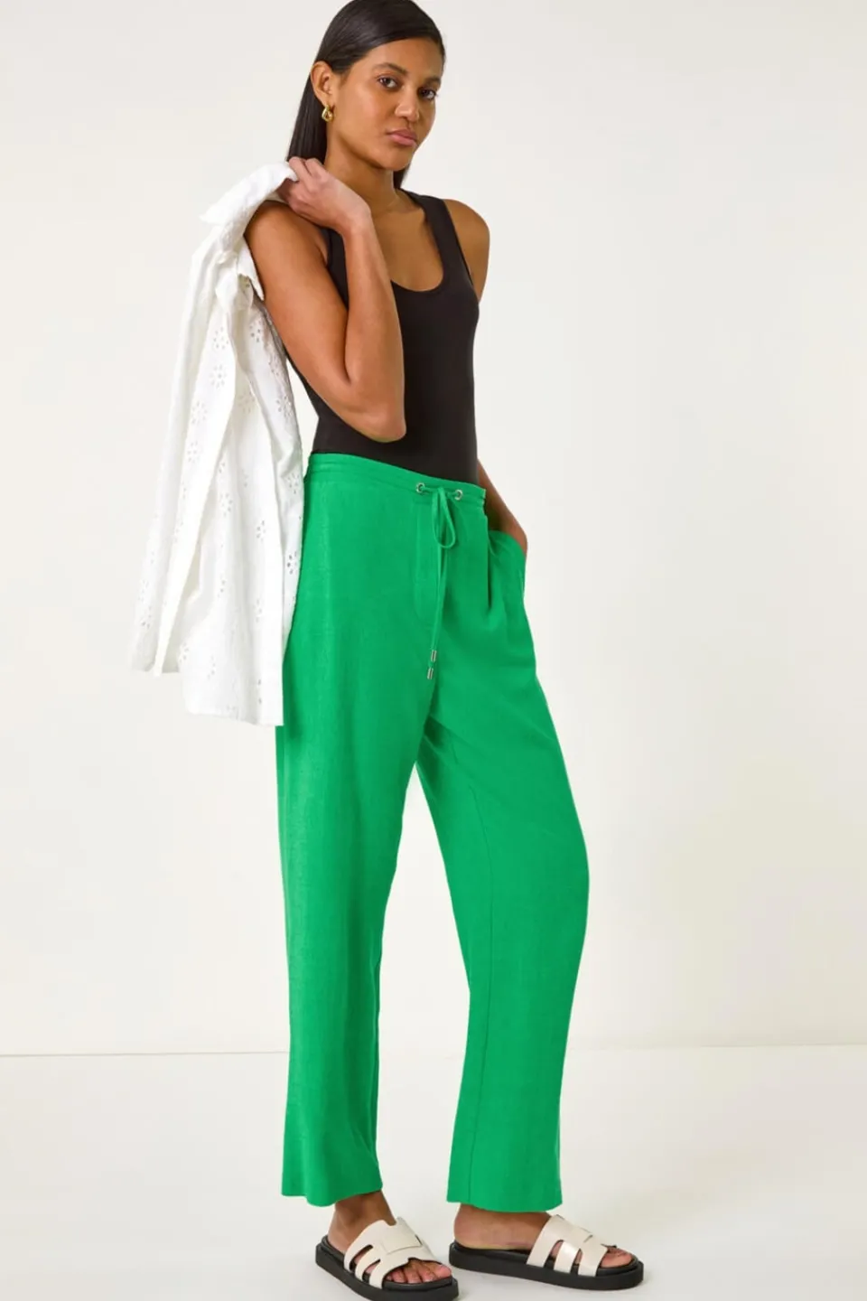 Trousers>Roman Full Length Linen Trousers Green