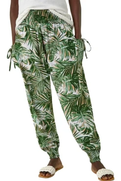 Trousers>Roman Green Palm Print Tie Pocket Trousers