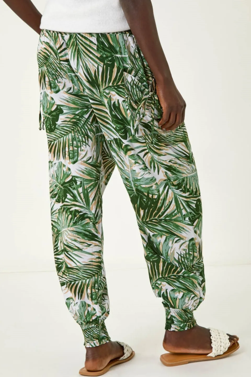 Trousers>Roman Green Palm Print Tie Pocket Trousers