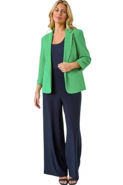 Coats & Jackets>Roman Green Petite 3/4 Sleeve Classic Stretch Blazer