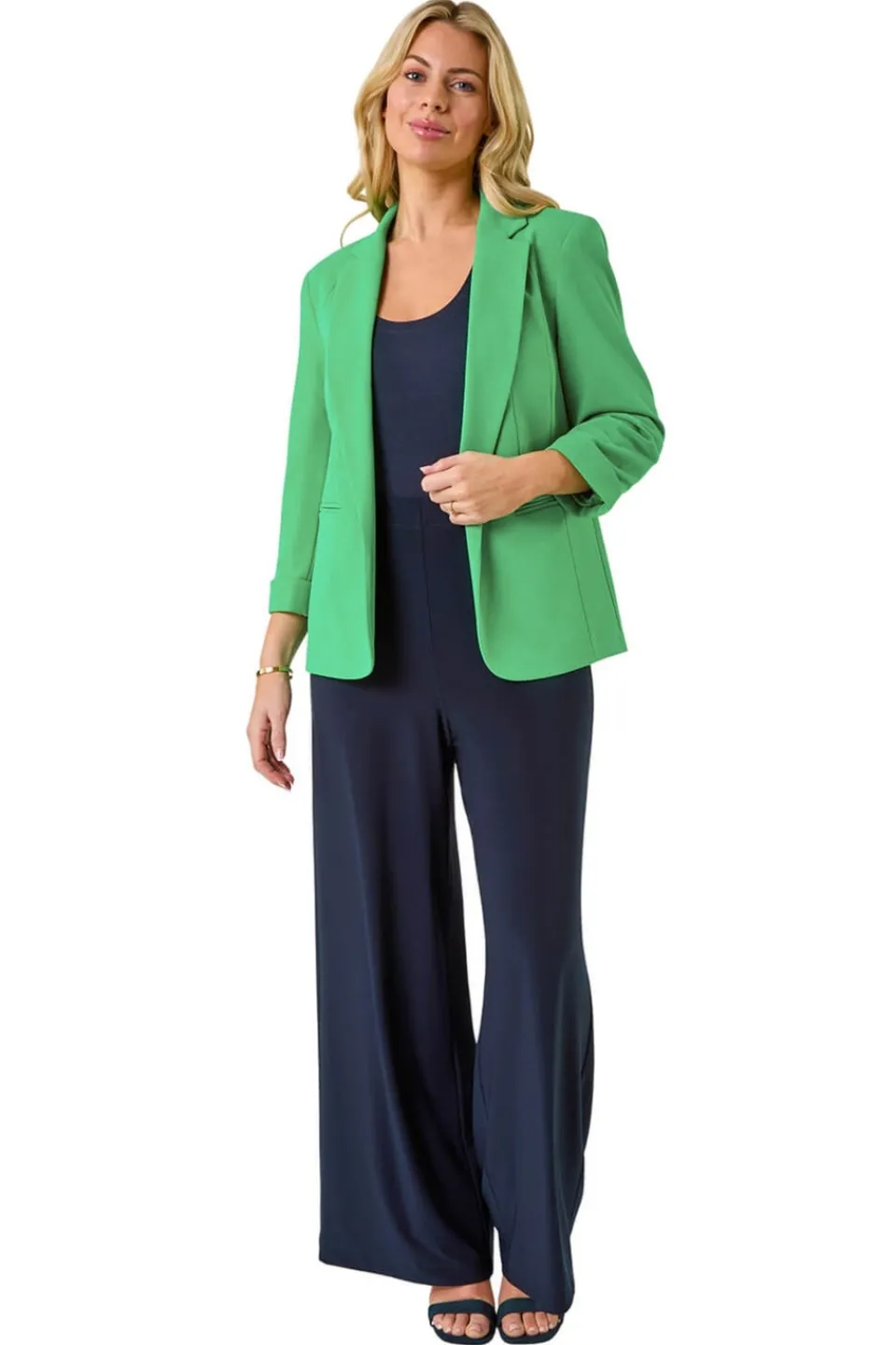 Coats & Jackets>Roman Green Petite 3/4 Sleeve Classic Stretch Blazer