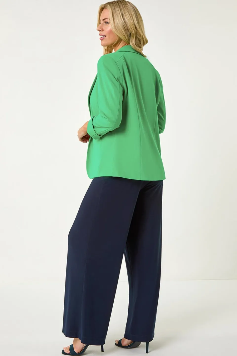 Coats & Jackets>Roman Green Petite 3/4 Sleeve Classic Stretch Blazer