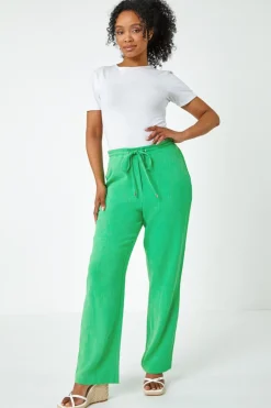 Trousers>Roman Green Petite Linen Mix Elastic Waist Tie Front Trousers