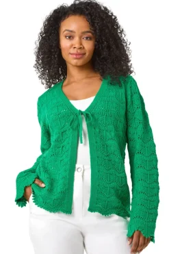 Tops>Roman Petite Plain Knitted Tie Cardigan Green