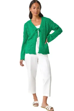 Tops>Roman Petite Plain Knitted Tie Cardigan Green