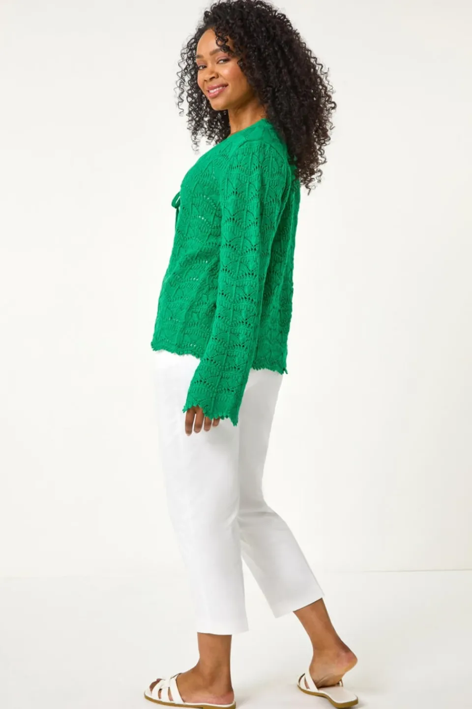 Tops>Roman Petite Plain Knitted Tie Cardigan Green