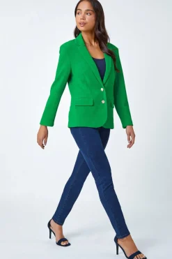 Coats & Jackets>Roman Green Petite Textured Stretch Blazer