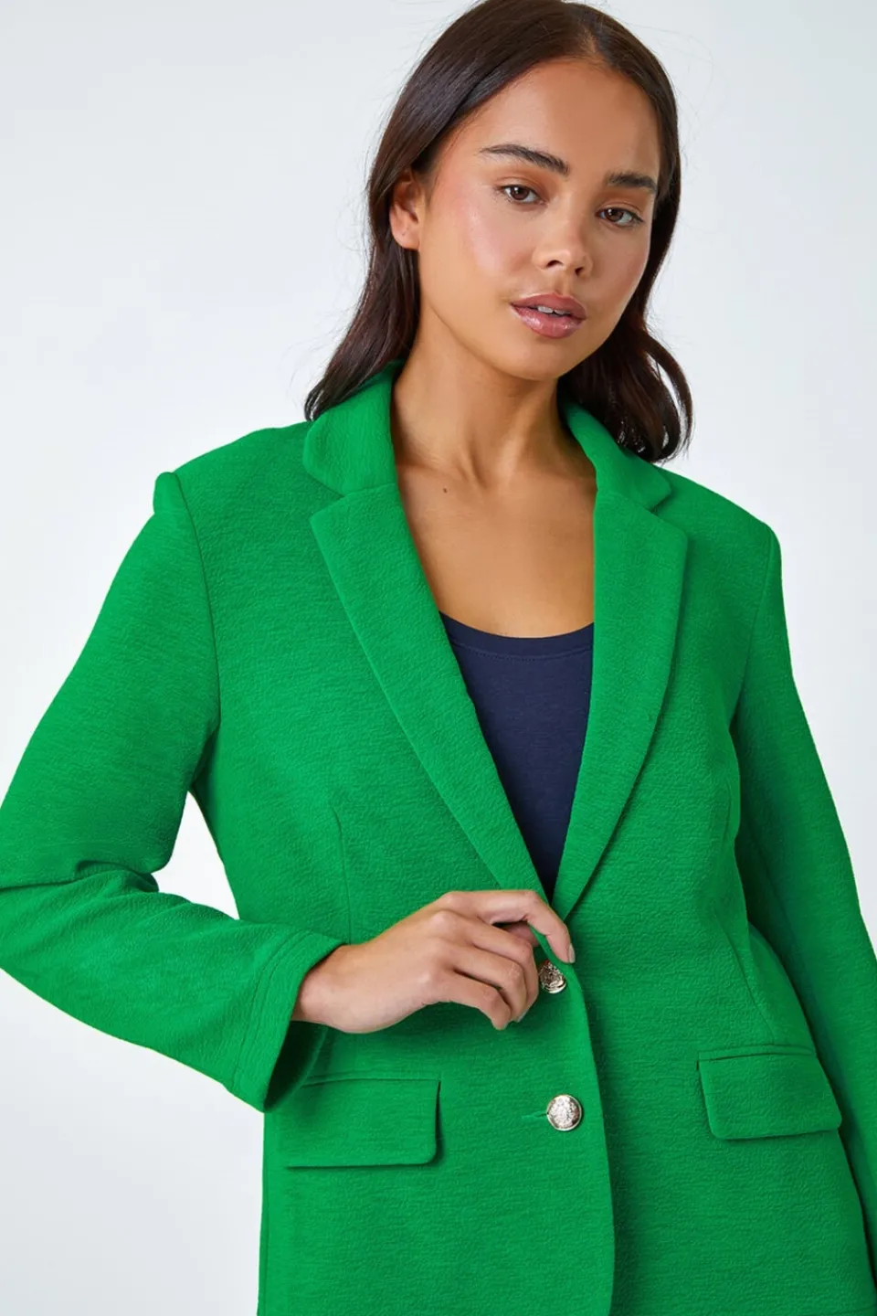 Coats & Jackets>Roman Green Petite Textured Stretch Blazer