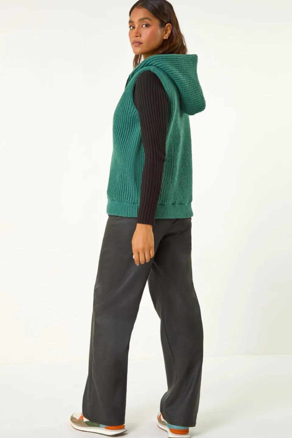 Tops>Roman Reversible Hooded Knit Gilet Green