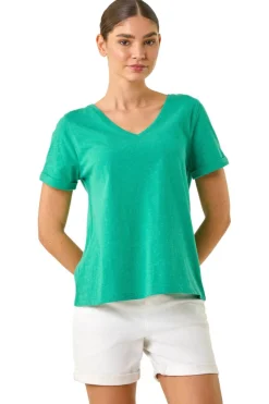 T-Shirts>Roman Green Shimmer V-Neck Top