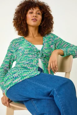 Tops>Roman Green Spacedye Tie Knit Cardigan