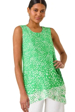 Tops>Roman Green Spot Print Asymmetric Vest Top