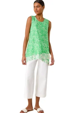 Tops>Roman Green Spot Print Asymmetric Vest Top