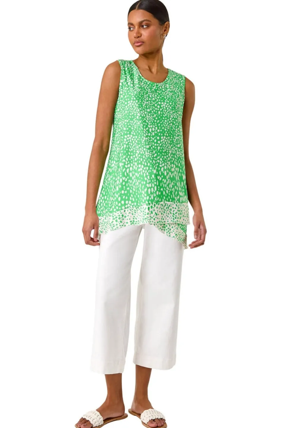 Tops>Roman Green Spot Print Asymmetric Vest Top