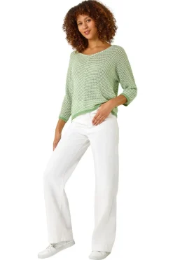 Tops>Roman Green Stitch Detail Knit Jumper