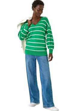 Tops>Roman Green Stripe Knitted Jumper