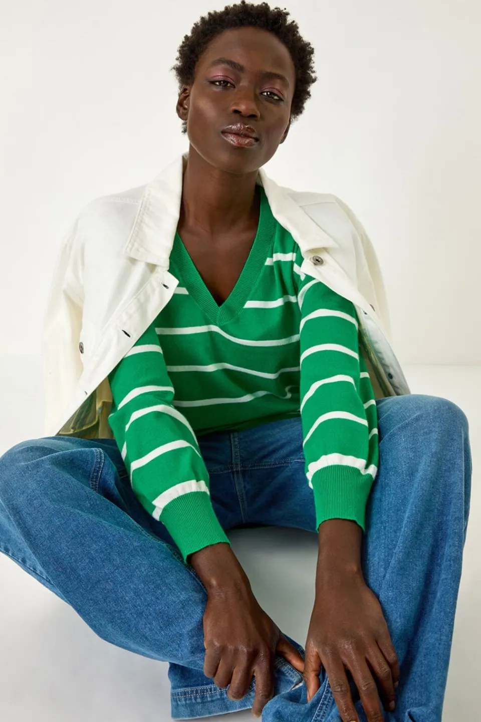 Tops>Roman Green Stripe Knitted Jumper