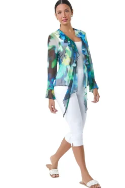 Tops>Roman Green Tie Frill Detail V Neck Stretch Mesh Top