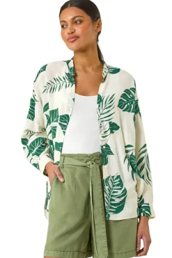 Tops>Roman Green Tropical Palm Leaf Buttoned Shirt