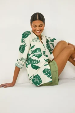 Tops>Roman Green Tropical Palm Leaf Buttoned Shirt