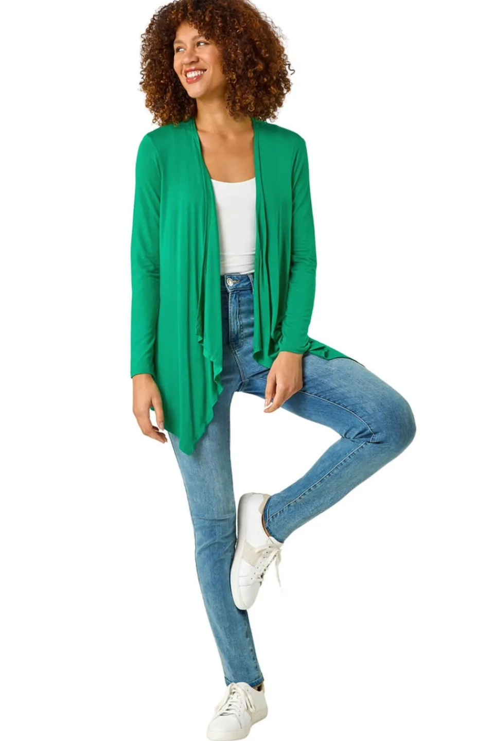 Tops>Roman Green Waterfall Front Jersey Knit Cardigan LightGreen